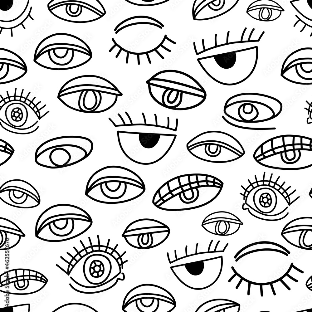 Eyes doodle seamless pattern background black and white Eyes doodle seamless pattern background black and white