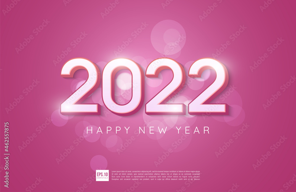 Happy new year 2022 number design on soft pink greeting card
