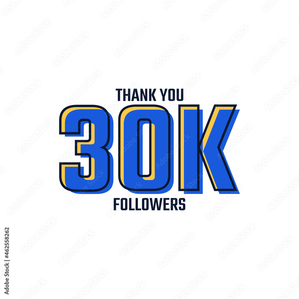 Thank You 30 K Followers Card Celebration Vector. 30000 Followers Congratulation Post Social Media Template.
