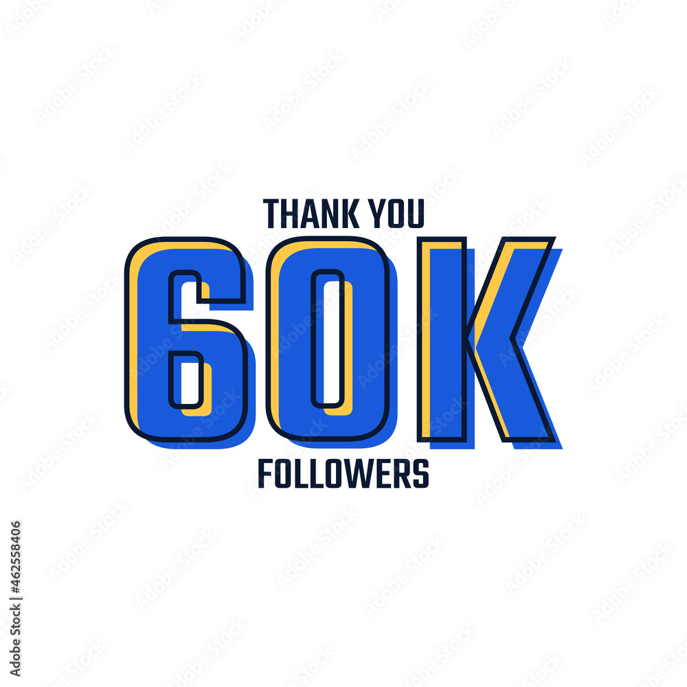 Thank You 60 K Followers Card Celebration Vector. 60000 Followers Congratulation Post Social Media Template.