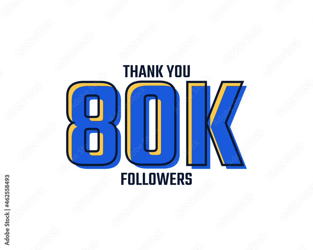 Thank You 80 K Followers Card Celebration Vector. 80000 Followers Congratulation Post Social Media Template.