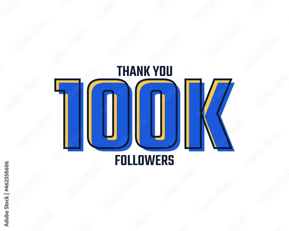 Thank You 100 K Followers Card Celebration Vector. 100000 Followers Congratulation Post Social Media Template.