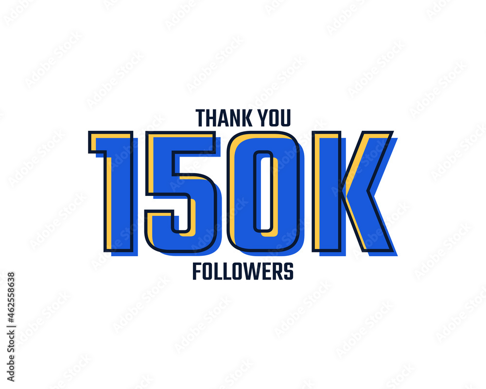 Thank You 150 K Followers Card Celebration Vector. 150000 Followers Congratulation Post Social Media Template.