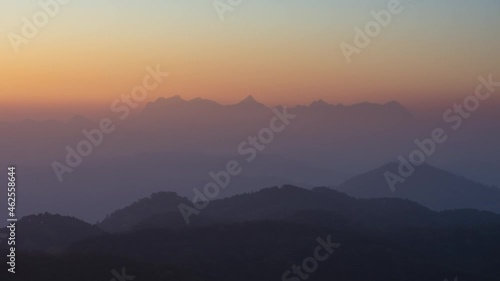 Time Lapse, a lovely winter scene. Beautiful landscape at Doi Kham Fah Viewpoint in Padaeng National Park, Chiang Mai, with Chiang Dao Mountain in the background. One of Thailand's most spectacular. photo