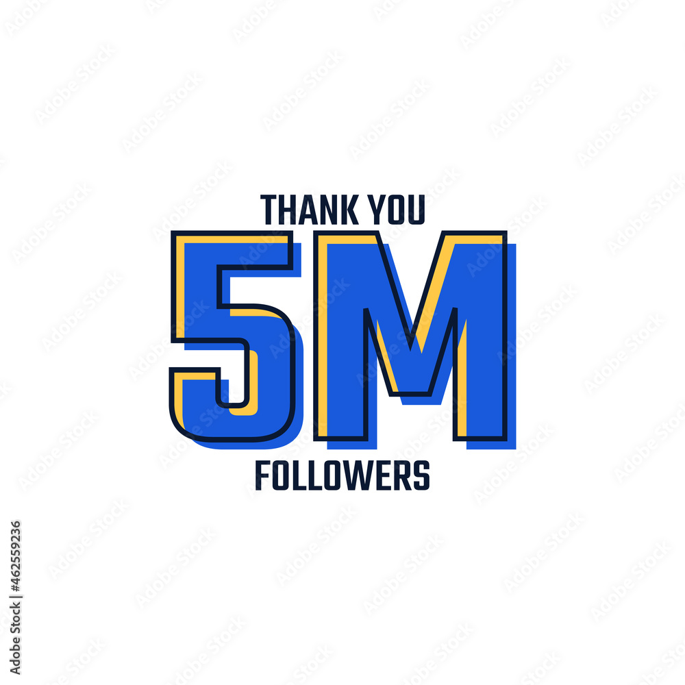 Thank You 5 M Followers Card Celebration Vector. 5000000 Followers Congratulation Post Social Media Template.