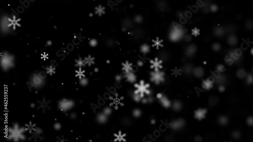 Abstract background Christmas with lighting, glittering, snowflake and particle dark and grain processed, falling snow with blur and depth of field effect photo