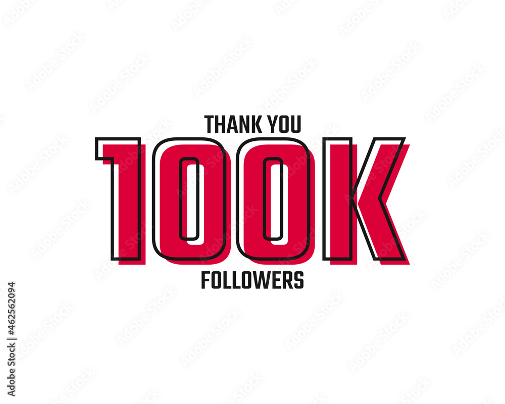 Fototapeta premium Thank You 100 K Followers Card Celebration Vector Post Social Media Template.