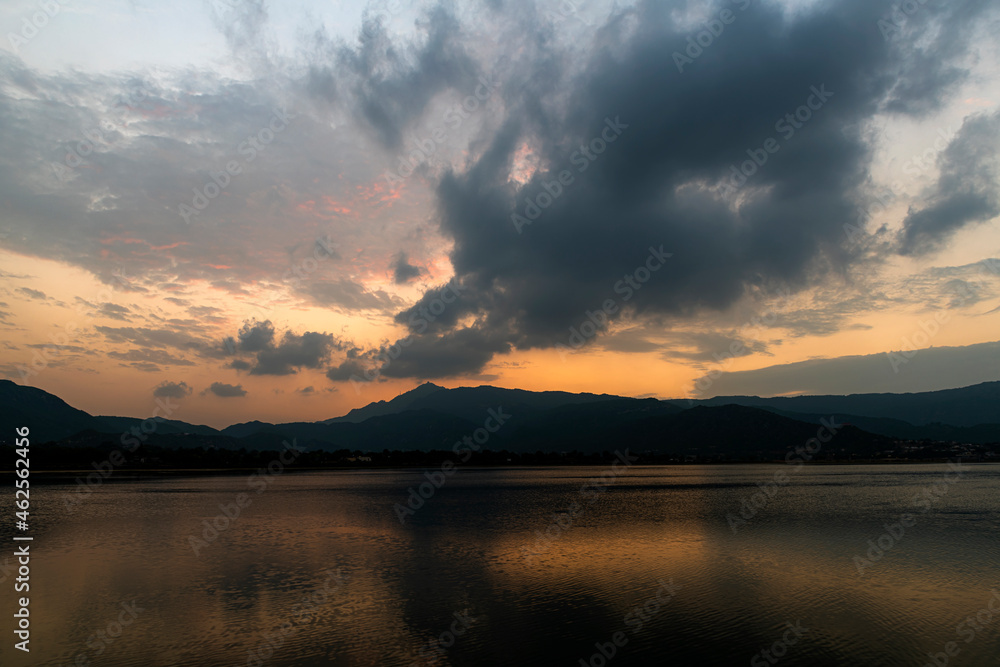 beautiful landscape of lake with clouds and sky 