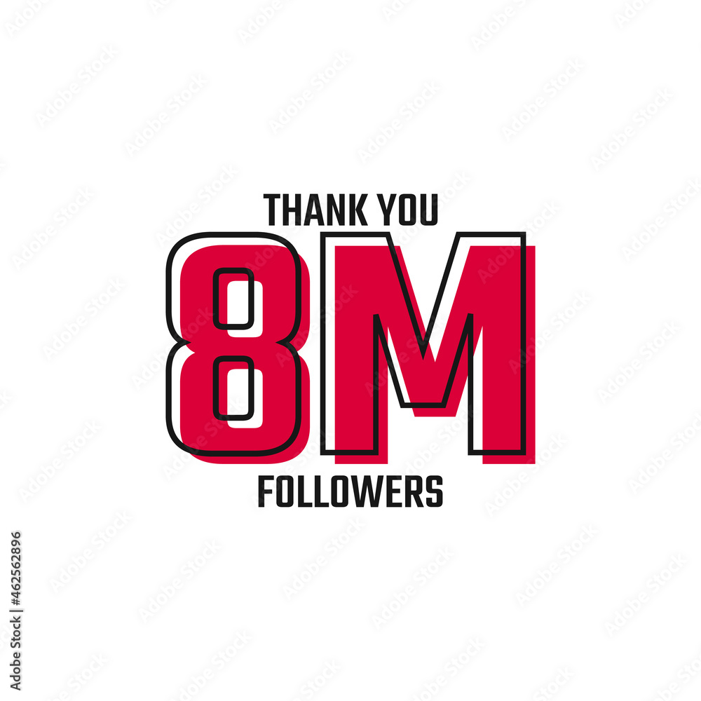 Thank You 8 M Followers Card Celebration Vector Post Social Media Template.