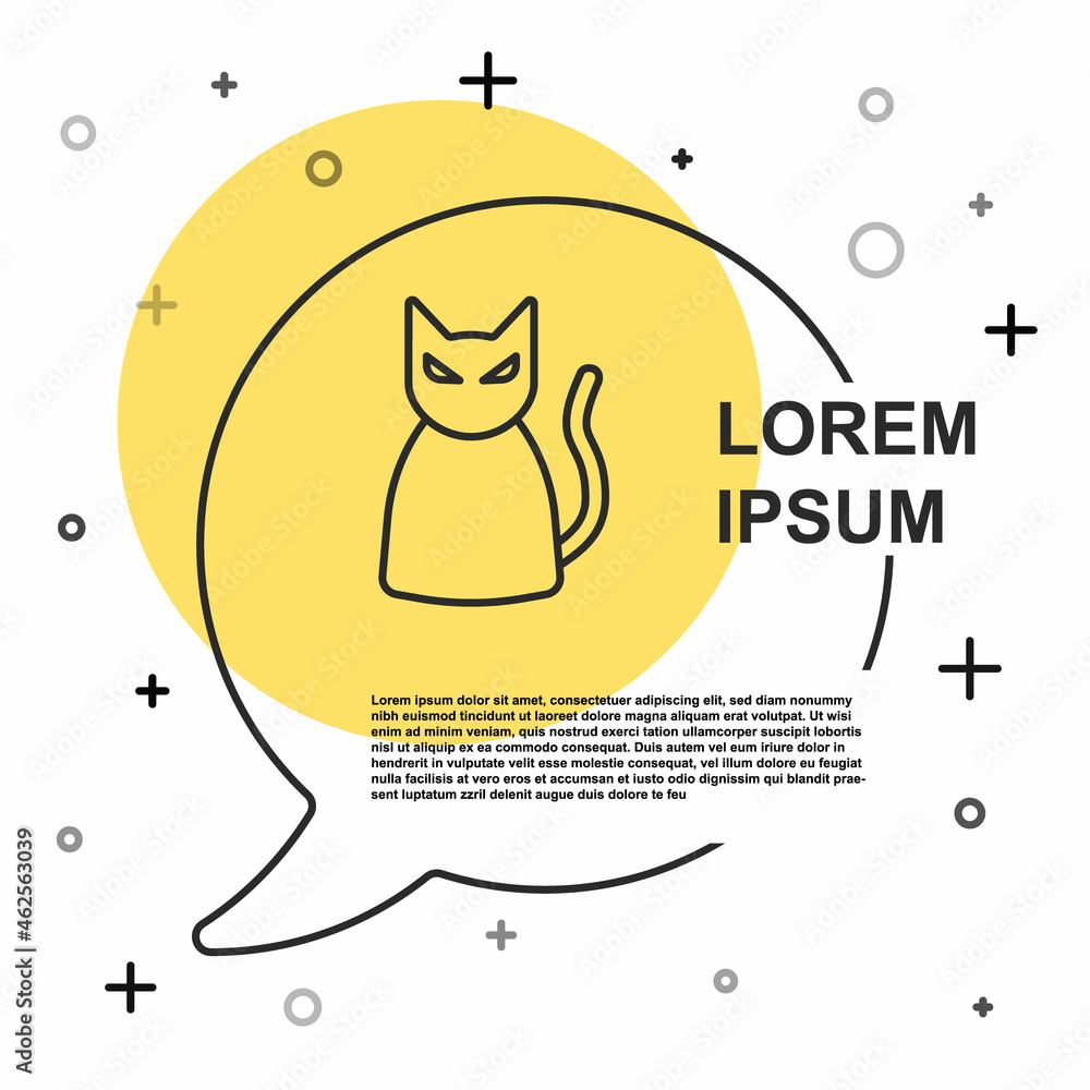 Black line Black cat icon isolated on white background. Happy Halloween party. Random dynamic shapes. Vector Black line Black cat icon isolated on white background. Happy Halloween party. Random dynamic shapes. Vector