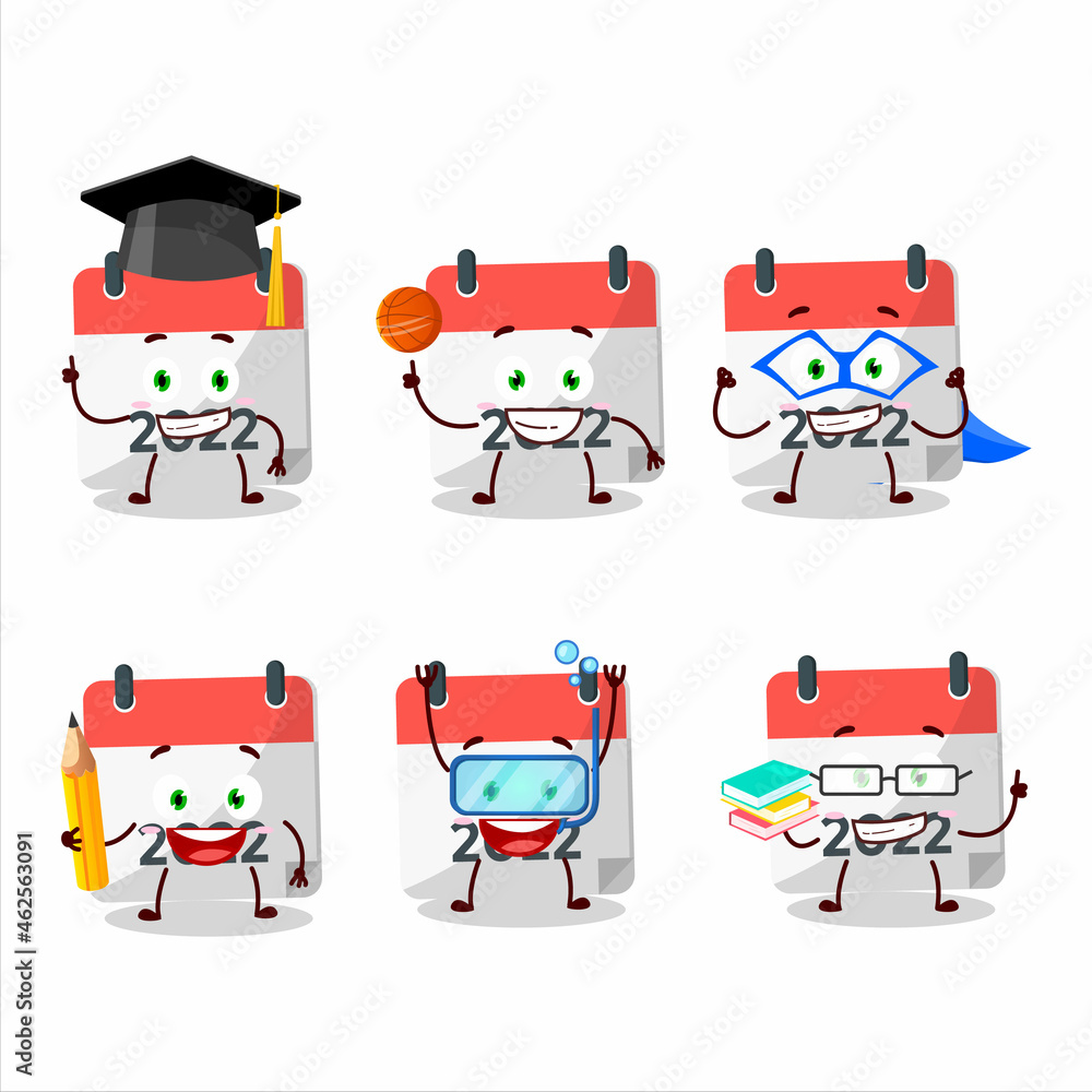 School student of 2022 calendar cartoon character with various expressions School student of 2022 calendar cartoon character with various expressions