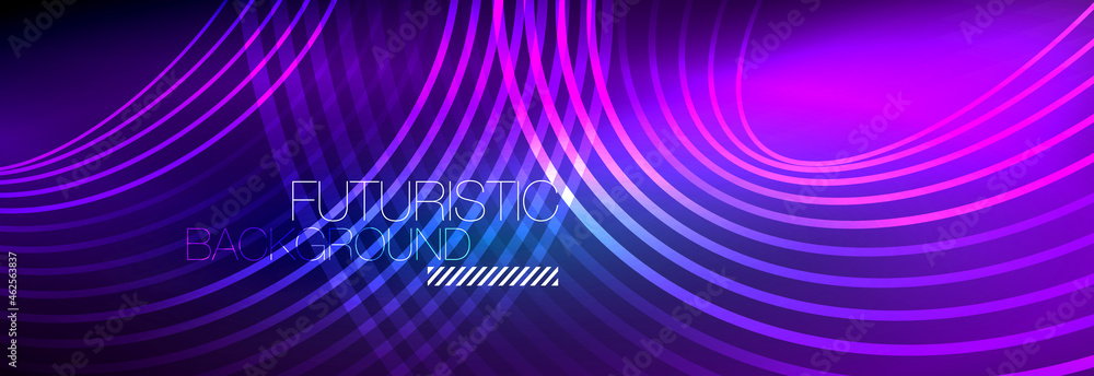 Fototapeta premium Dark abstract background with glowing neon circles. Trendy layout template for business or technology presentation, internet poster or web brochure cover, wallpaper