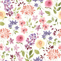 Wandcirkels Bloemen patronen Provence bloemen aquarel rustieke stijl  © Nikole
