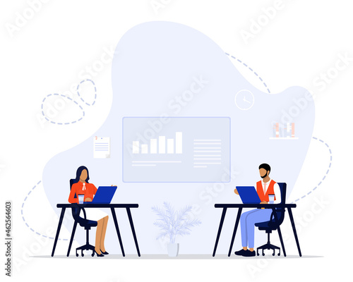 People in open space office Vector Illustration Concept , Suitable for web landing page, ui, mobile app, editorial design, flyer, banner, and other related occasion