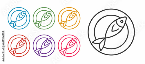 Set line Dried fish icon isolated on white background. Set icons colorful. Vector