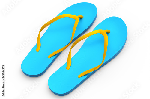 Beach blue flip-flops or sandals isolated on white background.