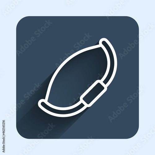 White line Medieval bow icon isolated with long shadow background. Medieval weapon. Blue square button. Vector
