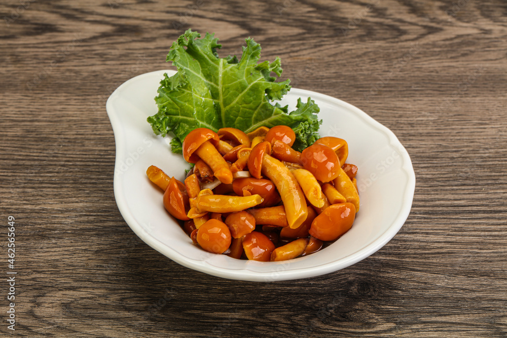 Marinated mushroom - honey agaric in the bowl Marinated mushroom - honey agaric in the bowl
