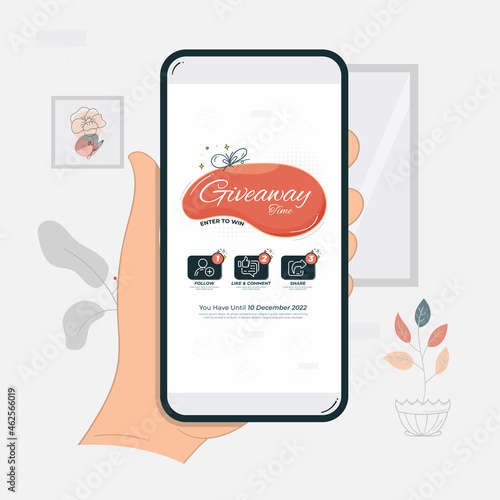 Hand Holding Smartphone With Social Media Story Enter to Win Design Contest in Three Steps