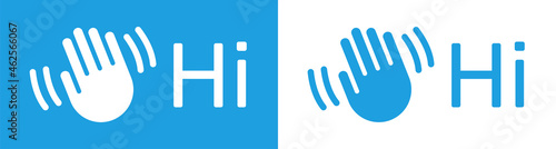 Hi text. Waving hands icon isolated on white background. Greeting symbol