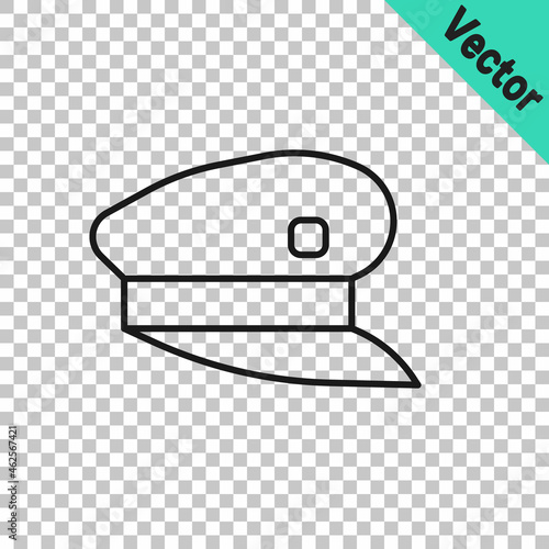 Black line Train driver hat icon isolated on transparent background. Vector
