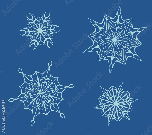 A set of snowflakes with six beams. Could be useful for video, web site, interior design, book, advertisment etc.