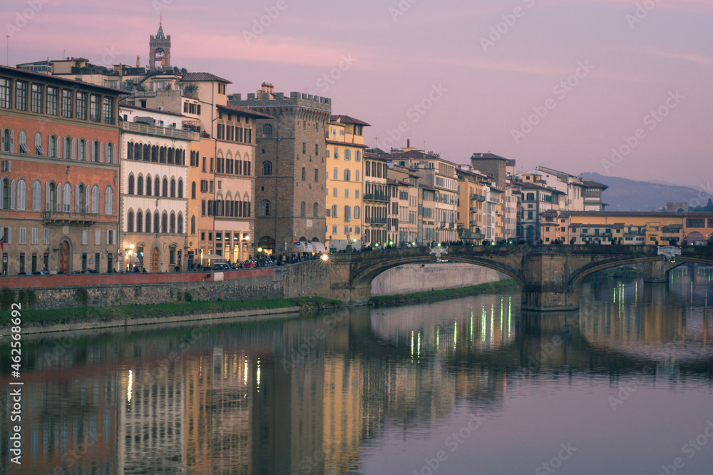Evening on the embankment of the Arno River