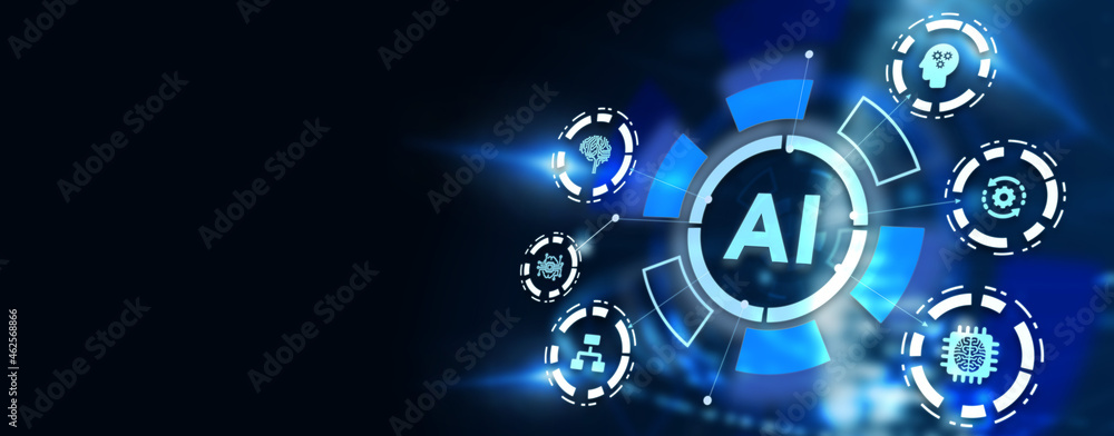 Artificial intelligence (AI), machine learning and modern computer technologies concepts. Business, Technology, Internet and network concept. 3d illustration Artificial intelligence (AI), machine learning and modern computer technologies concepts. Business, Technology, Internet and network concept. 3d illustration