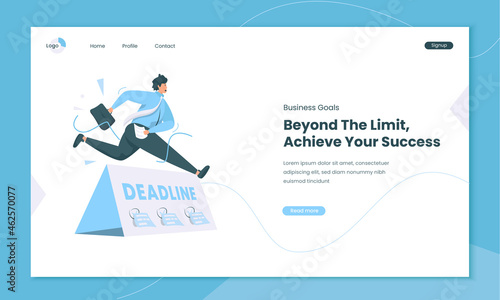 A businessman jumps for a business goal concept