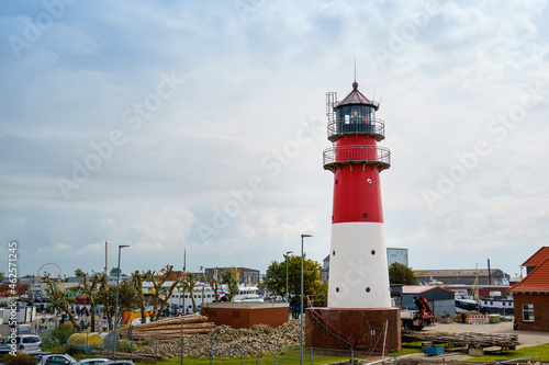 View at Buesum, North Sea - Germany, Lighthouse on sunny summer day.