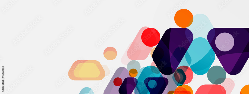Color bubbles and rounded geometric shapes on white. Vector geometric minimal abstract background for wallpaper, banner, background, landing page Color bubbles and rounded geometric shapes on white. Vector geometric minimal abstract background for wallpaper, banner, background, landing page