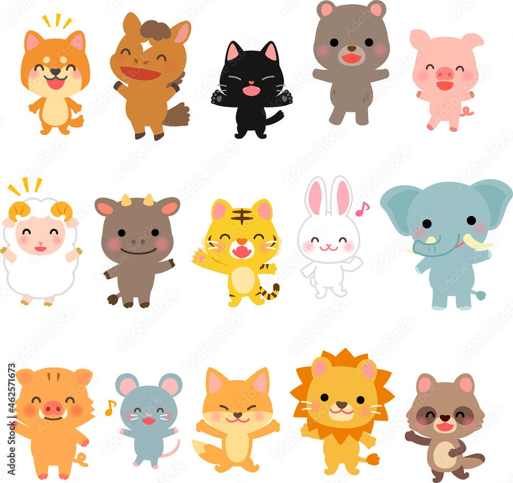 いろいろな動物のキャラクターイラストセット