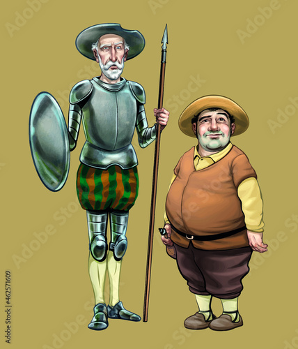 Don Quixote and Sancho Panza figures vector illustration. photo