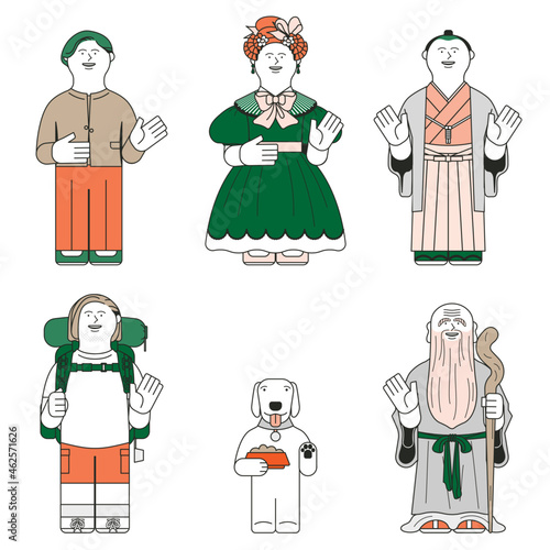 いろんな人と犬のイラストセット