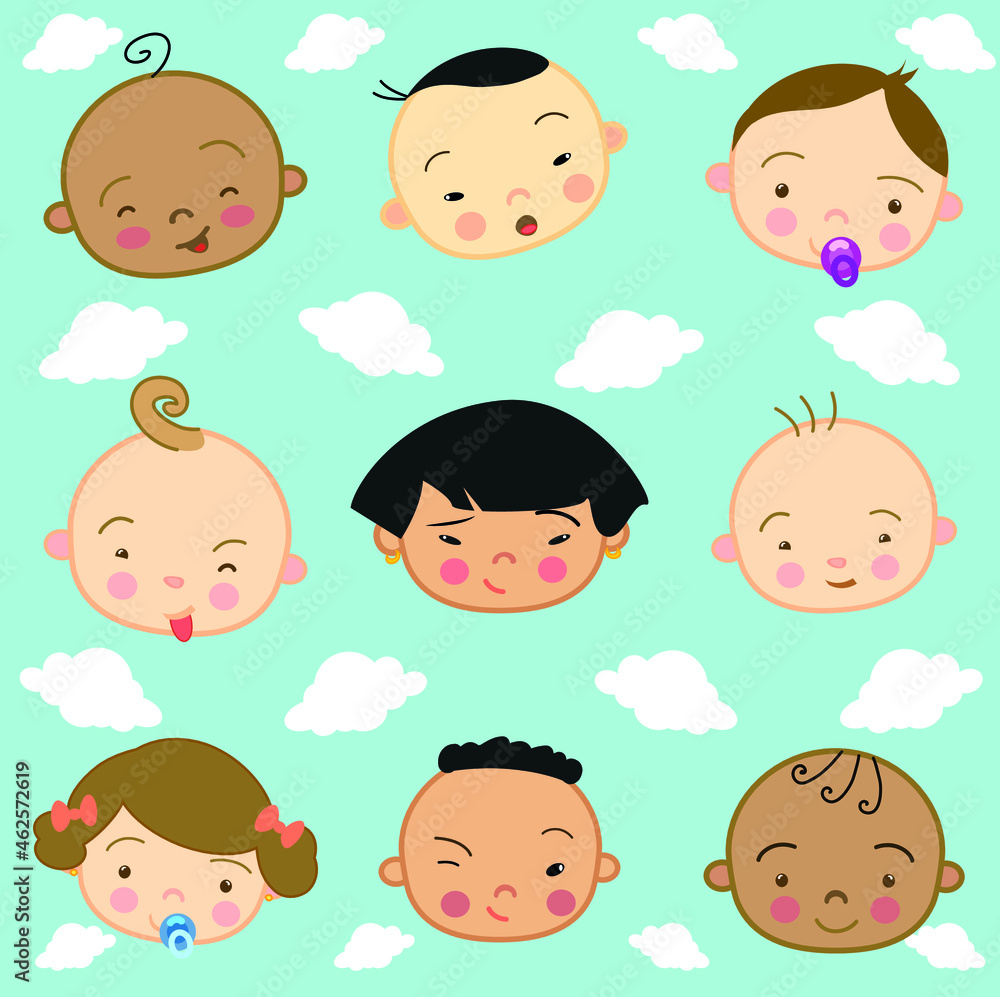 Pattern of happy babies of different cultures smiling Pattern of happy babies of different cultures smiling