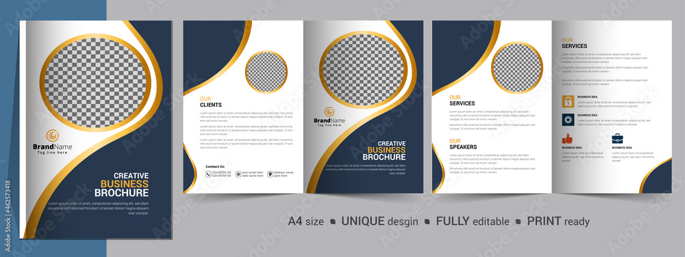 Corporate Bi-fold Brochure Template, Catalog, Booklet Template Design. Fully Editable. - obrazy, fototapety, plakaty 