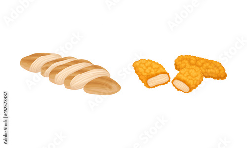 Chicken meat set. Tasty sliced chicken fillet cartoon vector illustration