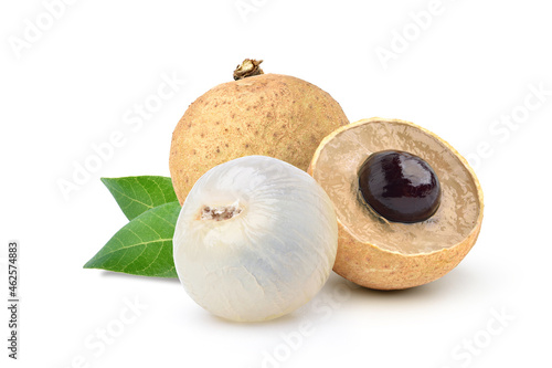 Sweet longan with cut in half and peeled isolated on white background.
