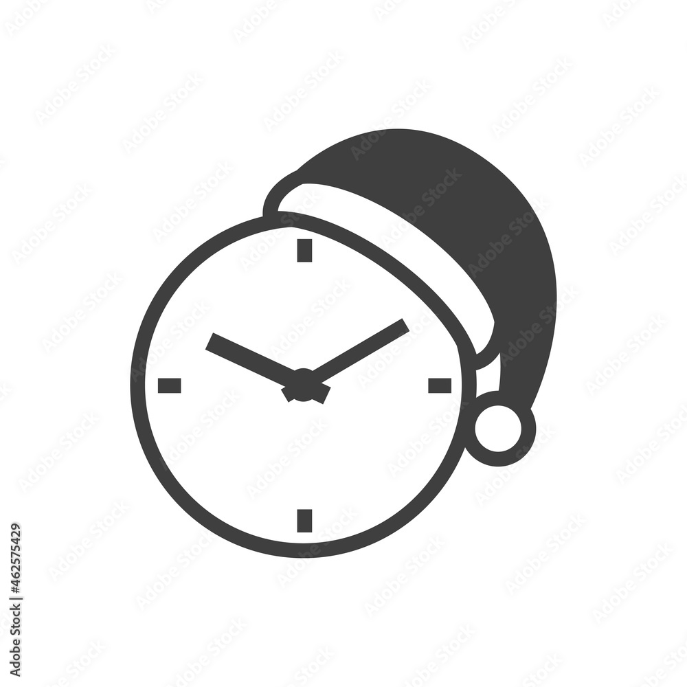 Logotipo con silueta de sombrero de Papá Noel con reloj simple en color gris Logotipo con silueta de sombrero de Papá Noel con reloj simple en color gris
