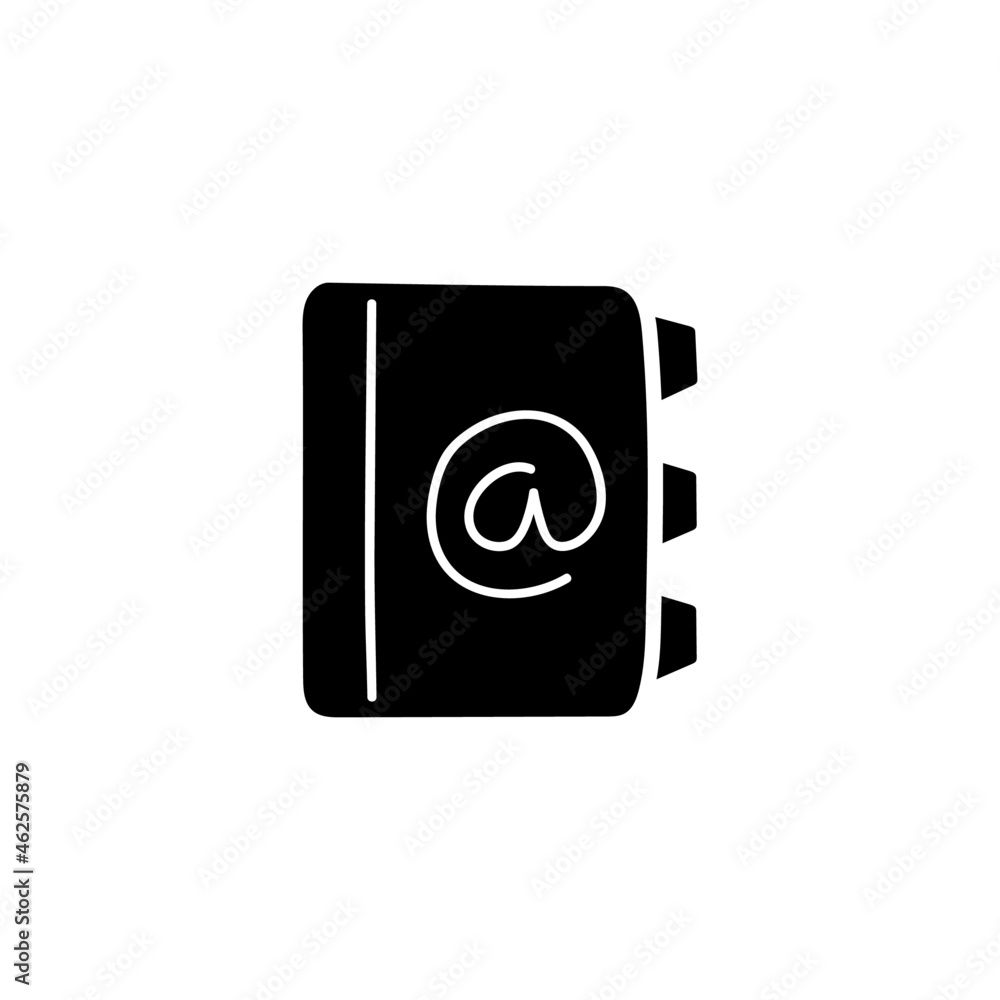 Phone book, address book icon in solid black flat shape glyph icon, isolated on white background Phone book, address book icon in solid black flat shape glyph icon, isolated on white background