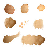 Watercolor brown splatter stains set. Brown calm delicate range. Calming texture. Classic range of colors. Vintage classic style. Ideal for backgrounds, graphic design, postcards.