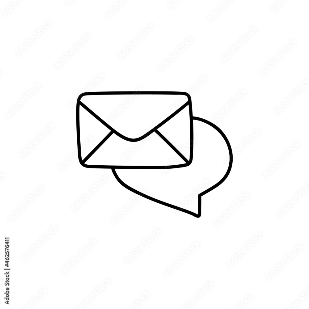 Chat bubble mail icon in flat black line style, isolated on white background Chat bubble mail icon in flat black line style, isolated on white background