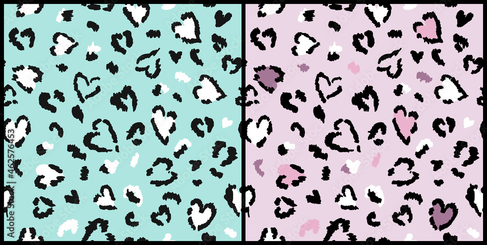 Abstract Leopard Heart Print Seamless Pattern