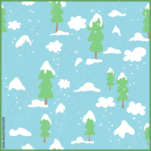 Winter Christmas Seamless Pattern With Trees and Snow