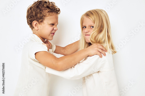 Bad brother sticks to sister quarrel resentment isolated background
