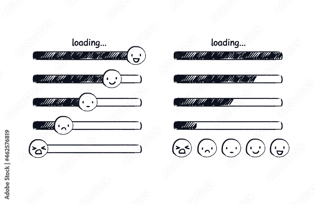 Loading bar emoji. Doodle mood indicator or handdrawn emoticons