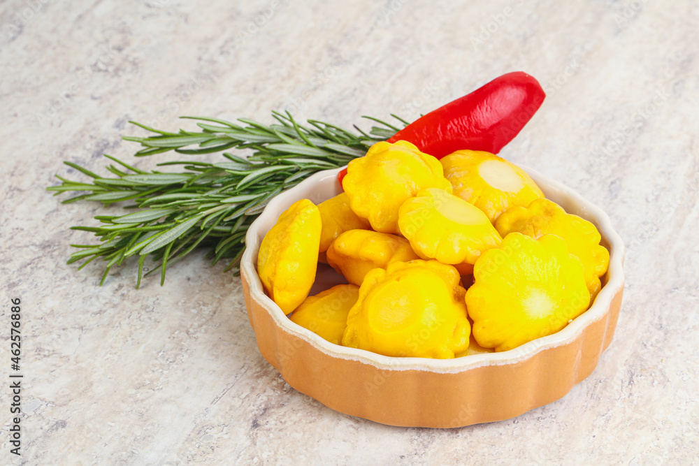 Pickled yellow patisson natural snack Pickled yellow patisson natural snack