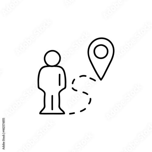 Location destination icon in flat black line style, isolated on white background 