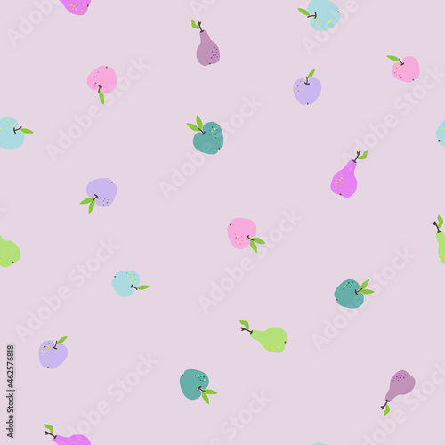 Apples And Pears Seamless Pattern Pastel Colors