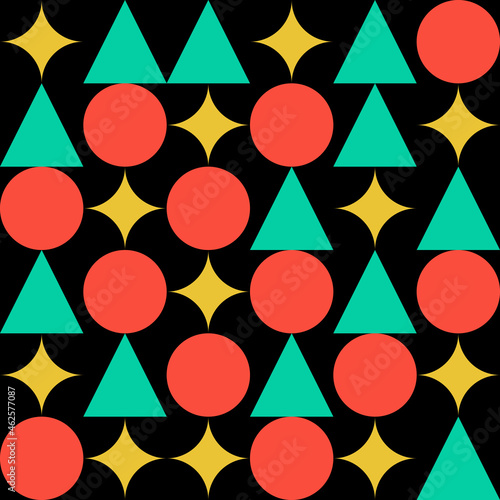 Christmas geometric seamless bauhaus pattern, shapes, colorful, circle, triangle